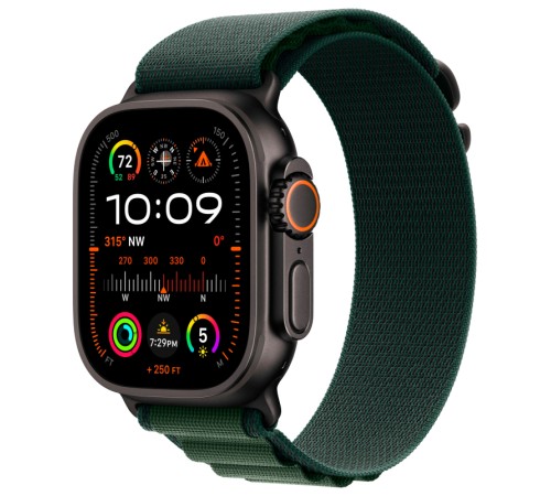 Умные часы Apple Watch Ultra 2 (2024): чёрный титан и зелёный ремешок Alpine Loop
