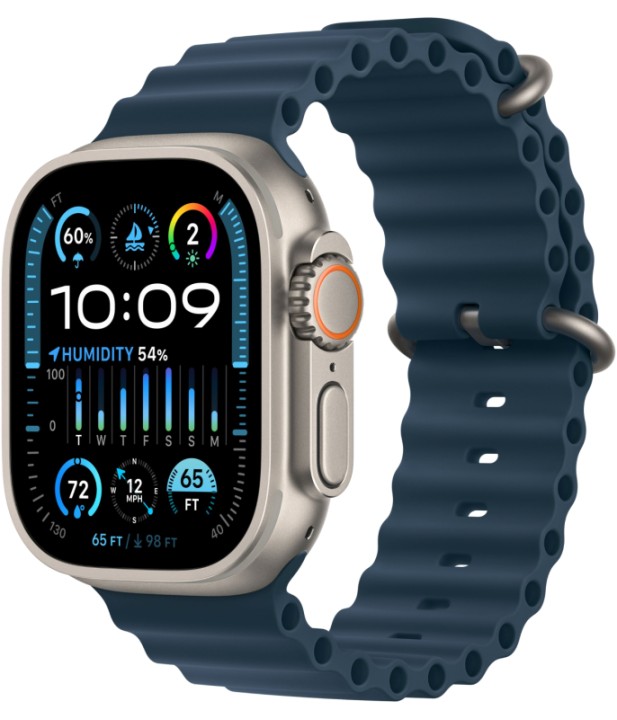 Умные часы Apple Watch Ultra 2 (2024) GPS + Cellular, 49 мм, корпус из бежевого титана, ремешок Ocean Band Navy HK синего цвета