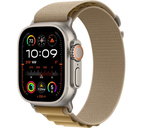 Умные часы Apple Watch Ultra 2 (2024): бежевые титановые часы с GPS и Cellular, ремешок Alpine Loop Tan HK, размер S