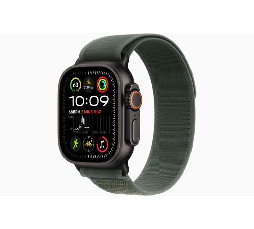 Apple Watch Ultra 2 (2024): умные часы с GPS и Cellular, чёрный титан, 49 мм, ремешок Green Trail Loop US M/L