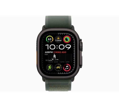 Apple Watch Ultra 2 (2024): умные часы с GPS и Cellular, чёрный титан, 49 мм, ремешок Green Trail Loop US M/L