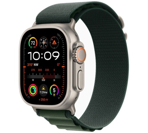 Умные часы Apple Watch Ultra 2 (2024): бежевые часы с зелёным ремешком Alpine Loop