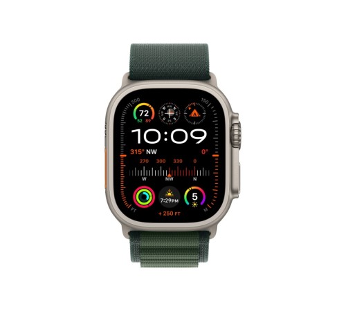 Умные часы Apple Watch Ultra 2 (2024): бежевые часы с зелёным ремешком Alpine Loop