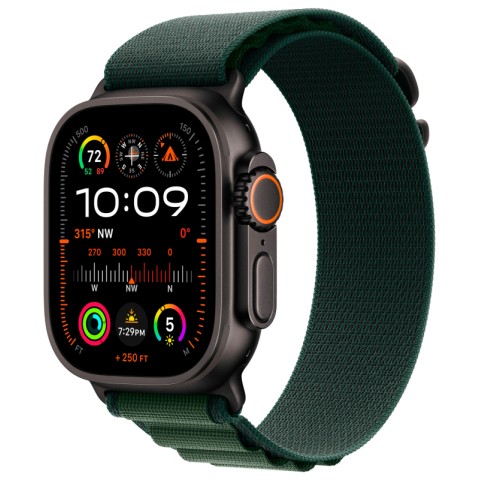 Умные часы Apple Watch Ultra 2 (2024) GPS + Cellular, 49 мм, корпус из черного титана, ремешок Alpine Loop Dark Green зеленого цвета, размер L