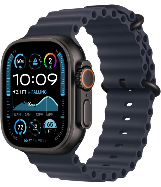 Умные часы Apple Watch Ultra 2 (2024) GPS + Cellular, 49 мм, корпус из черного титана, ремешок Ocean Band Navy US синего цвета