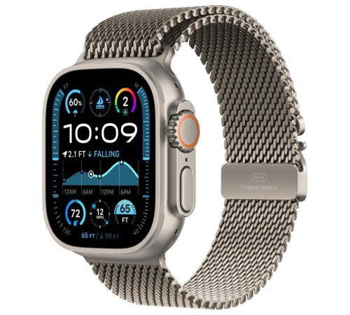 Apple Watch Ultra 2 (2024): умные часы с GPS и Cellular, 49 мм, корпус из бежевого титана, ремешок Natural Titanium Milanese Loop