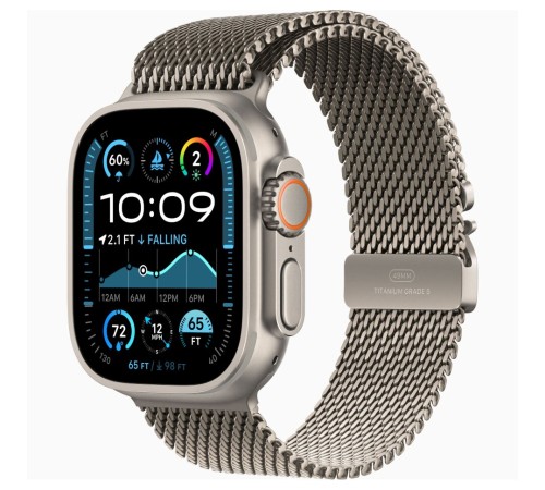 Умные часы Apple Watch Ultra 2 (2024) с GPS и Cellular, 49 мм, корпус из бежевого титана, ремешок Natural Titanium Milanese Loop, размер M