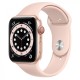 Золотые умные часы Apple Watch Series 6 44 мм с розовым спортивным ремешком