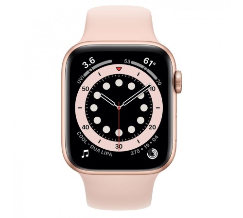 Золотые умные часы Apple Watch Series 6 44 мм с розовым спортивным ремешком