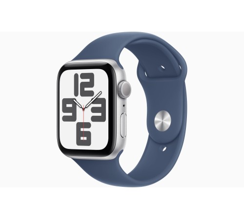 Умные часы Apple Watch SE 2 (2024) 44 мм в алюминиевом корпусе цвета «серебро» с джинсовым спортивным ремешком M/L (США)
