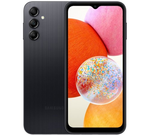 Смартфон Samsung Galaxy A14 4/128 ГБ, Dual nano SIM — стильный и мощный гаджет в чёрном цвете.