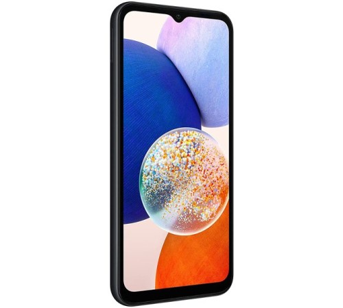 Смартфон Samsung Galaxy A14 4/128 ГБ, Dual nano SIM — стильный и мощный гаджет в чёрном цвете.