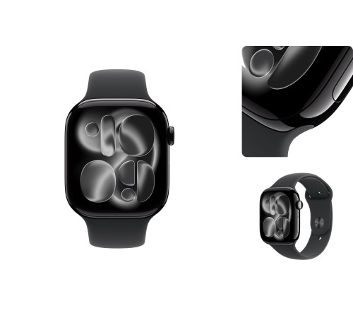 Apple Watch S11 42mm Jet Black Aluminum Case with Black Sport Band S/M