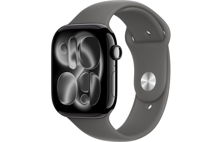 Apple Watch S11 46mm Jet Black Aluminum Case with Stone Gray Sport Band M/L