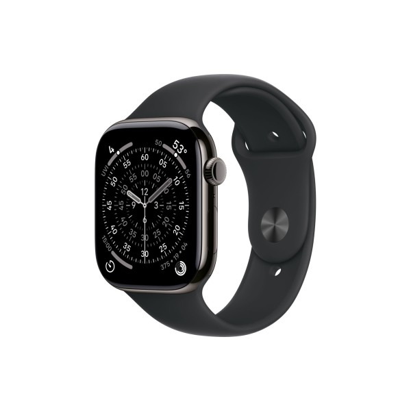 Apple Watch S11 46mm GPS + Cellular, Slate Titanium Case with Black Sport Band S/M