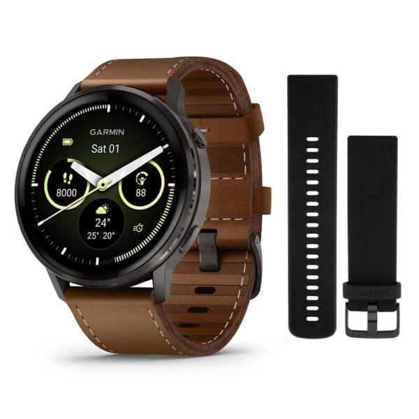 Умные часы Garmin Venu 4 45mm Slate Black Leather Brown 010-03014-03