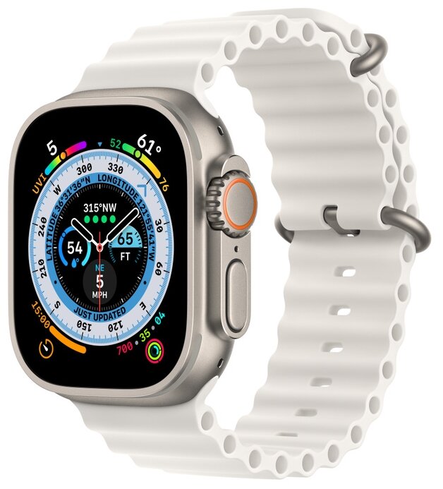 Умные часы Apple Watch Ultra 49 мм Titanium Case, титановый/белый Ocean Band (S)