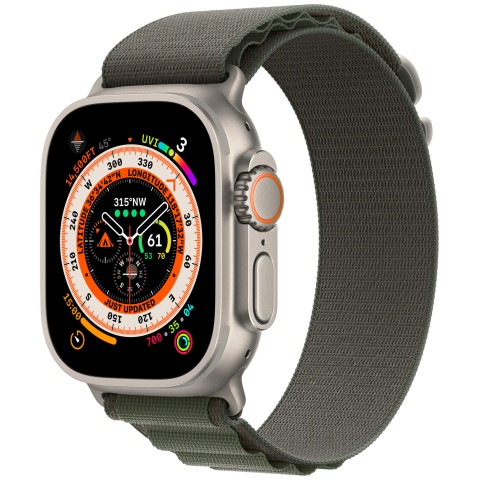 Умные часы Apple Watch Ultra 49 мм Titanium Case, титановый/зеленый Alpine Loop (L)