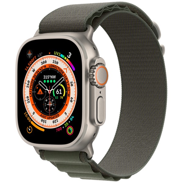 Умные часы Apple Watch Ultra 49 мм Titanium Case, титановый/зеленый Alpine Loop (L)