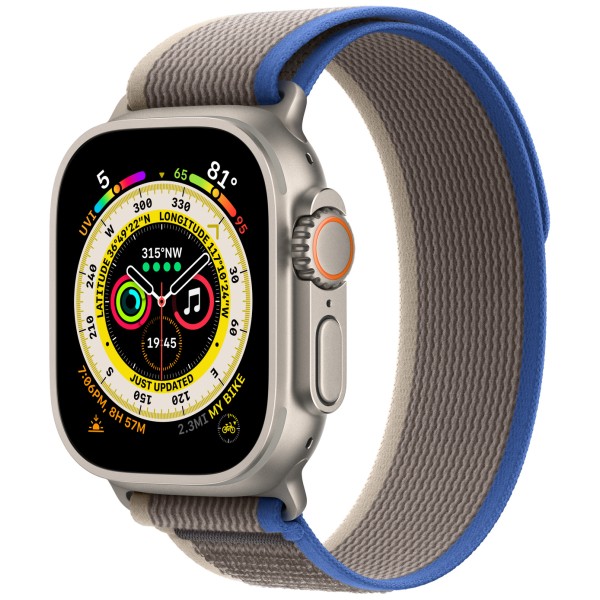 Умные часы Apple Watch Ultra 49 мм Titanium Case, титановый/сине-серый Trail Loop (S/M)