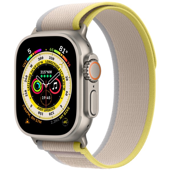 Умные часы Apple Watch Ultra 49 мм Titanium Case, титановый/желто-бежевый Trail Loop (S/M)