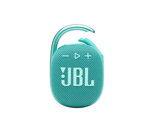 Портативная акустика JBL Clip 4 в бирюзовом цвете: мощный звук в компактном корпусе.