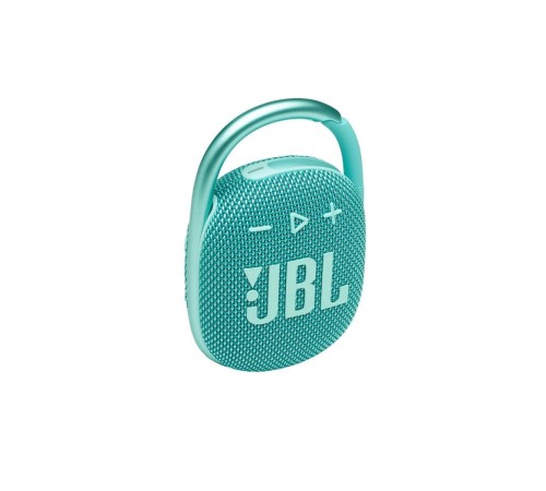 Портативная акустика JBL Clip 4 в бирюзовом цвете: мощный звук в компактном корпусе.