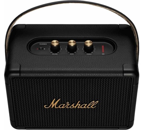 Портативная акустика Marshall Kilburn II в чёрном и латунном исполнении.