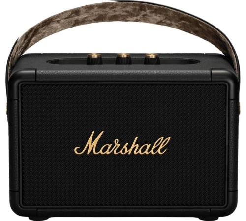 Портативная акустика Marshall Kilburn II в чёрном и латунном исполнении.