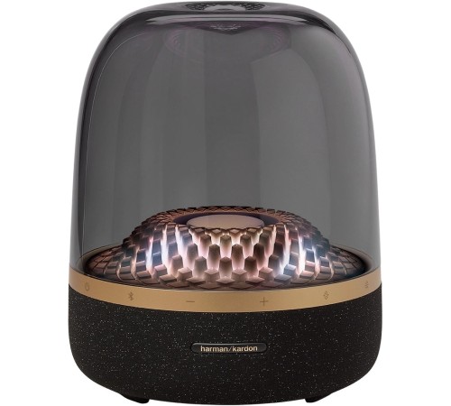 Harman Kardon Aura Studio 4: элегантная акустика в чёрном и золотом исполнении.