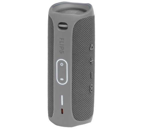 Портативная акустика JBL Flip 5, 20 Вт в сером цвете — мощный звук в компактном корпусе.
