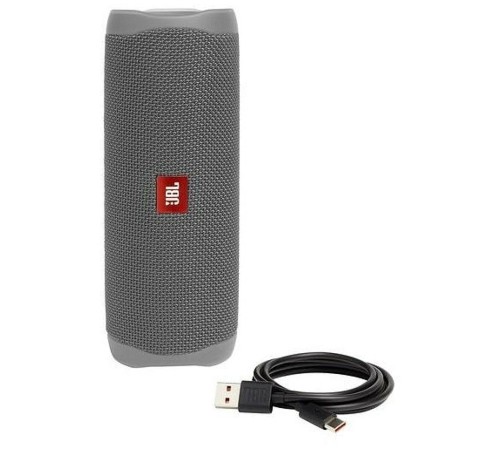 Портативная акустика JBL Flip 5, 20 Вт в сером цвете — мощный звук в компактном корпусе.