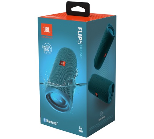 Портативная акустика JBL Flip 5 Eco Edition в цвете ocean blue: мощный звук в компактном корпусе