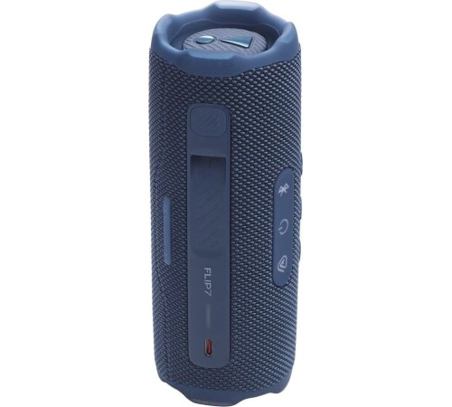Портативная акустика JBL Flip 7 синего цвета — мощный звук в компактном корпусе.