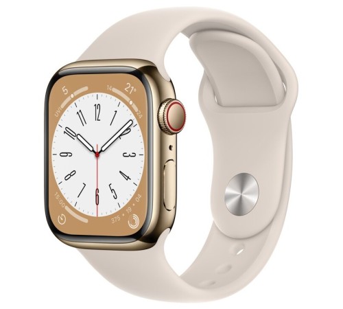 Золотые умные часы Apple Watch Series 8 41 мм со стальным корпусом и ремешком Sport Band Starlight