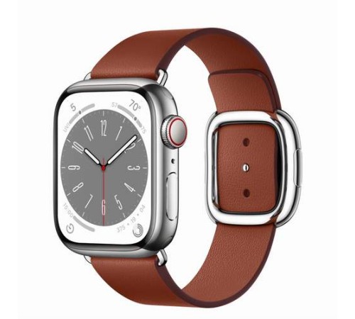 Умные часы Apple Watch Series 8 41 мм с серебристым корпусом из нержавеющей стали и коричневой современной пряжкой