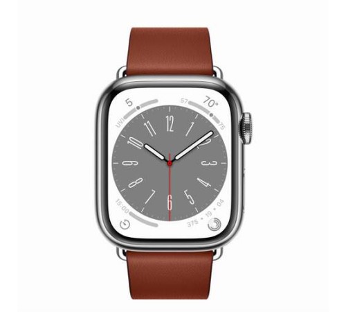 Умные часы Apple Watch Series 8 41 мм с серебристым корпусом из нержавеющей стали и коричневой современной пряжкой