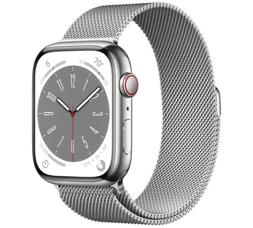 Умные часы Apple Watch Series 8 45 мм с стальным корпусом и серебристым миланским браслетом